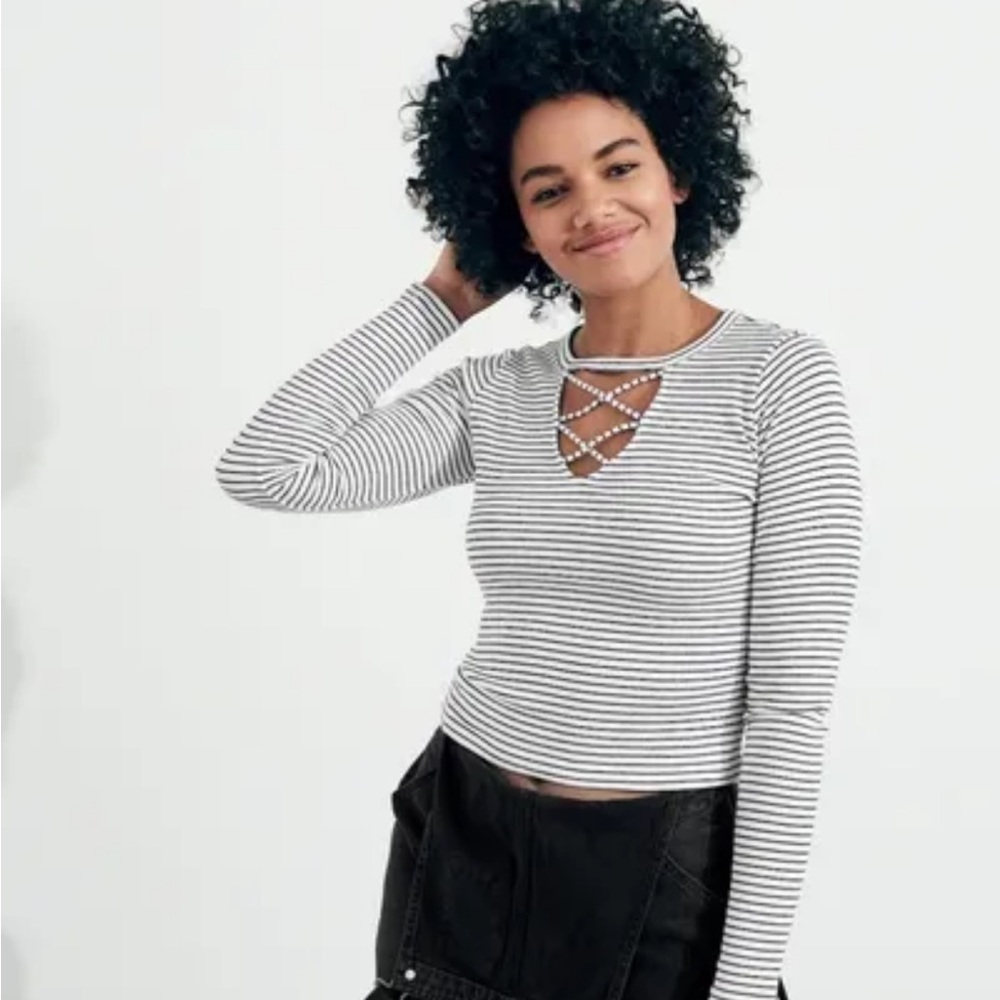 Hollister Black and White Striped Crop Top